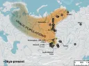 Map showing Uralic populations in Eurasia, highlighting regional distribution and historical sites.