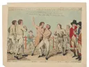 Two bare-knuckle boxers fight in a ring, surrounded by onlookers in 19th-century attire.