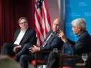 Left to right: Jason Furman, Joseph Aldy, and Robert Rubin in conversation at the Harvard Kennedy School's Institute of Politics