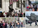 A collage of protest scenes with people holding signs in various locations.