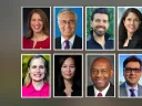 Photographic portraits of HAA nominating committee nominees for Harvard Board of Overseers: Top row, left to right: Sylvia Mathews Burwell, Jeffrey D. Dunn, Arturo Elizondo, Srishti Gupta Narasimhan Bottom row, left to right: Fiona Hill, Vanessa W. Liu, Robert L. Satcher Jr., Luis A. Ubiñas