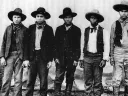 The only known photograph of the Rufus Buck gang, taken in the summer of 1895 in Indian Territory. Buck is in the middle.