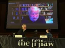 Photograph of Noam Chomsky videoconference at a Harvard Law School event discussing corporate capture of the legal profession
