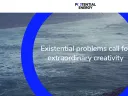 The homepage of the nonprofit Potential Energy Coalition, showing a blue circle superimposed on a black-and-white photograph of the ocean