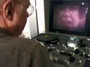 A still from Olch’s film shows Richard Rogers at his editing console, watching footage of his mother