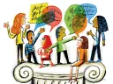 An illustration of people engaging in vigorous, animated dialogue 