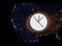 Illustration of a clock in motion over a map of the United States 