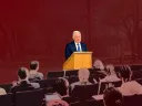 Montage of Harvey Mansfield at the podium with students in the foreground and the Yard in the background