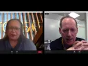 Video split-screen capture of images of Evelynn Hammonds and Paul Farmer