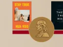 An image of the covers for Stay True and Then the War, overlaid with a gold Pulitzer Prize medal