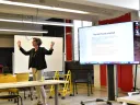 In her opening remarks, physics professor Melissa Franklin stressed the importance of creating spaces where students can engage in hands-on learning.