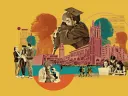 Illustration of students and challenges in college today