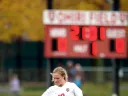 Soccer’s Lizzy Nichols ’10 uncorking one of her killer kicks. Though she’s a defensive specialist who plays center back, Nichols has a knack for free kicks and penalty kicks, and ice water in her veins.