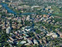 The Cambridge campus as seen from a vantage point above Oxford Street, looking toward the University's future in Allston  [<a href="http://harvardmagazine.com/sites/default/files/375_so11_002_web.jpg">VIEW LARGER PHOTOGRAPH</a>]