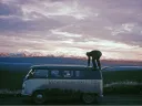 On June 18, at the first sight of Mount McKinley near Wonder Lake, Alaska, Peter Carman climbed atop the team's VW Microbus for a better look.