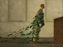 An illustration showing a professor held back by ivy vines, representing traditional and reluctance to change
