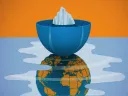 Illustration of ice melting and spilling out of a bowl