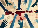 illustration showing multiple hands dismantling a rifle