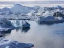 Icebergs at the end of the Ilulissat Icefjord, Disko Bay, western Greenland.