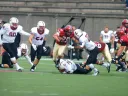 Paul Stanton Jr. ’16 (number 29) rumbled for 102 yards--43 coming on a blast up the middle that pushed the Crimson lead to 17-0 at halftime.