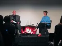 A file photograph of M.Des. program director and Noyes professor in architectural theory K. Michael Hays sitting with Design School dean Sarah Whiting
