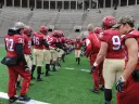 Senior Day: Sean Ahern (6) and other members of the class of 2016 were honored before their final Harvard Stadium game. There also was a moment of silence to commemorate the victims of Friday’s terrorist attacks in Paris. 