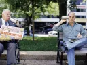Carl Kassel (left), announcer for National Public Radio’s weekly <em>Wait, Wait...Don’t Tell Me!</em> clowns with its host, Peter Sagal.