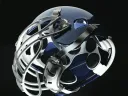 These views (above and below) of the Xenith football helmet show the disc-shaped shock absorbers that adapt to the magnitude and direction of the hit, adjusting the helmet’s compression accordingly.