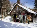 Harvard Mount Washington cabin in the snow 