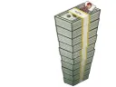 Illustratio of a man sleeping on a mattress made of stacks of dollars.